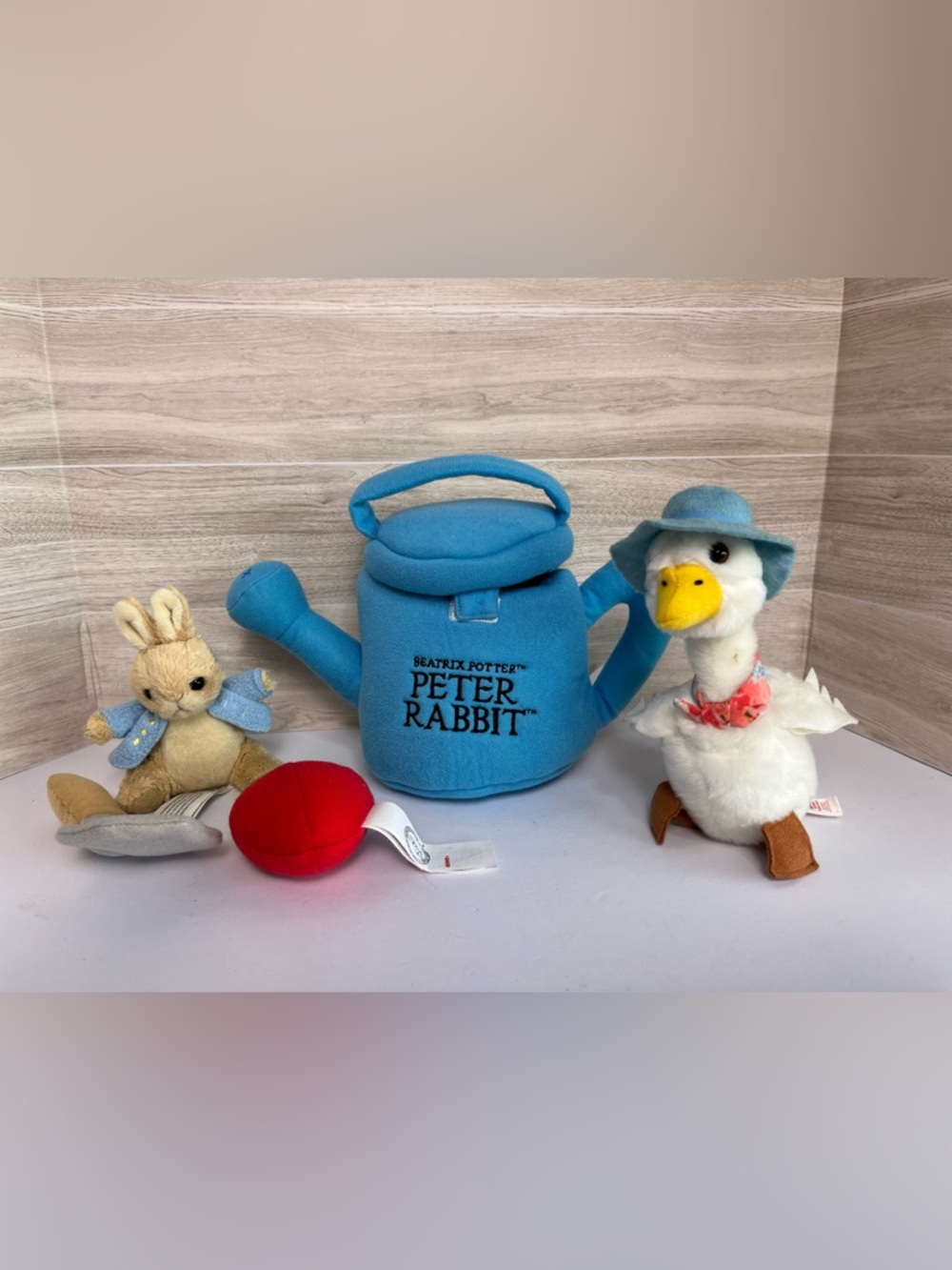 Peter Rabbit Garden Blue Watering Can & TY Beanie Babies Jemima Puddle Duck